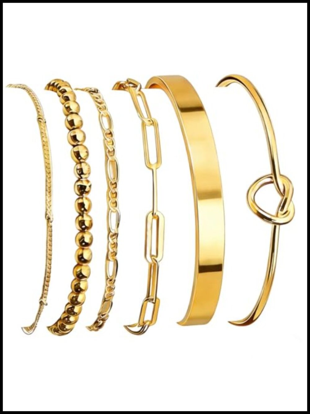 6PC Gold Plated Bracelet Set for Women Chunky Thin Stackable Non Tarnish
